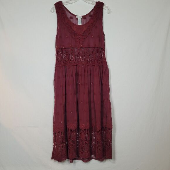 Sundance Midi Dress Womens 12P Red Crochet Embroidery Boho Dark Fairy Whimsigoth - Picture 1 of 12